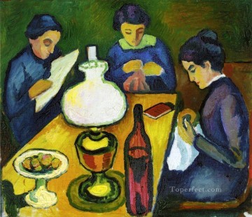 Expresionismo Painting - Tres mujeres en la mesa del expresionista de la lámpara